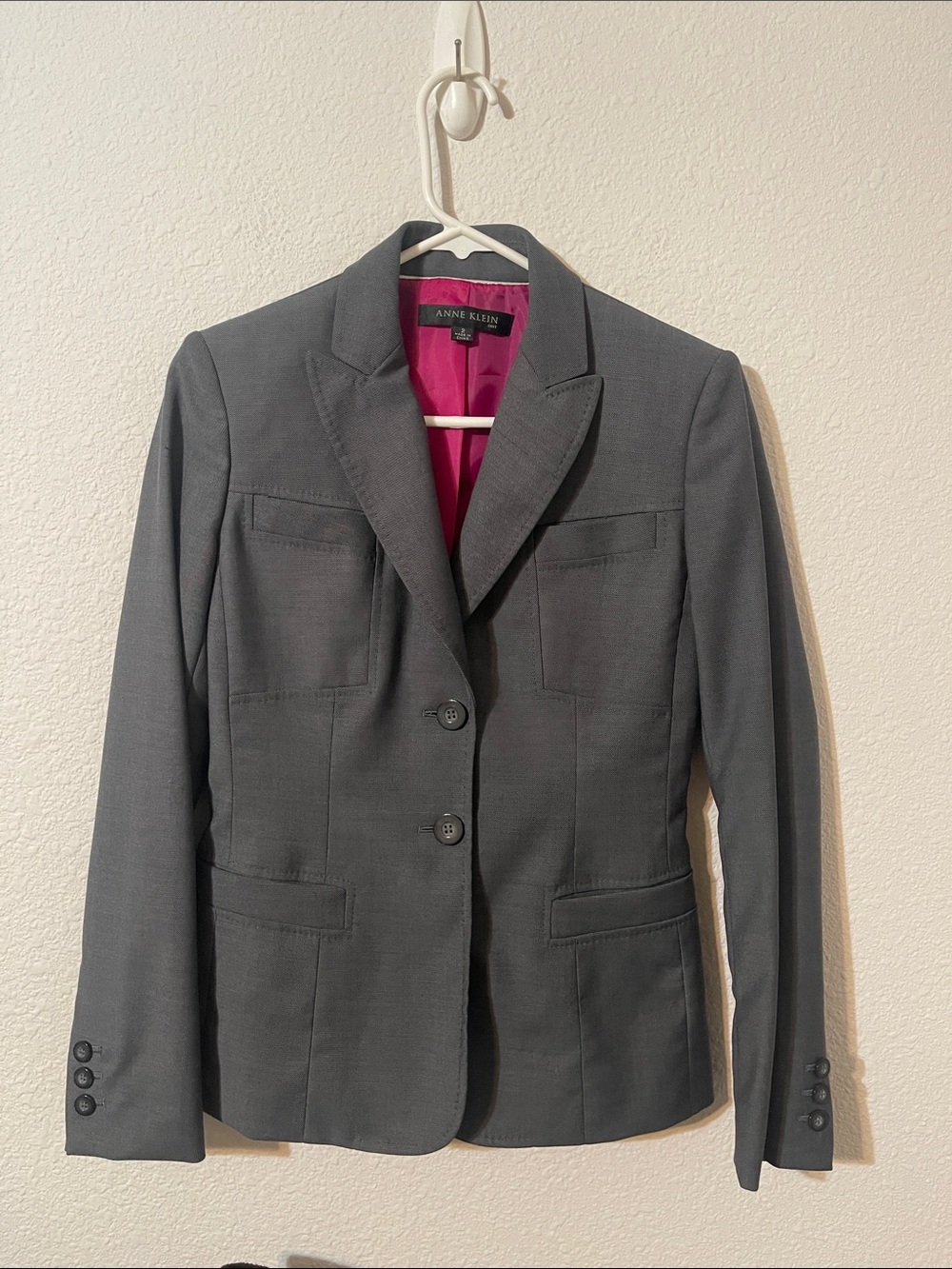 Anne Klein Charcoal Gray Blazer with Pink Lining